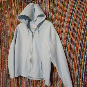 Hanes Zipper (Metal) Hoodie - 100%  Light Blue BOXY app 23 length x 23 width